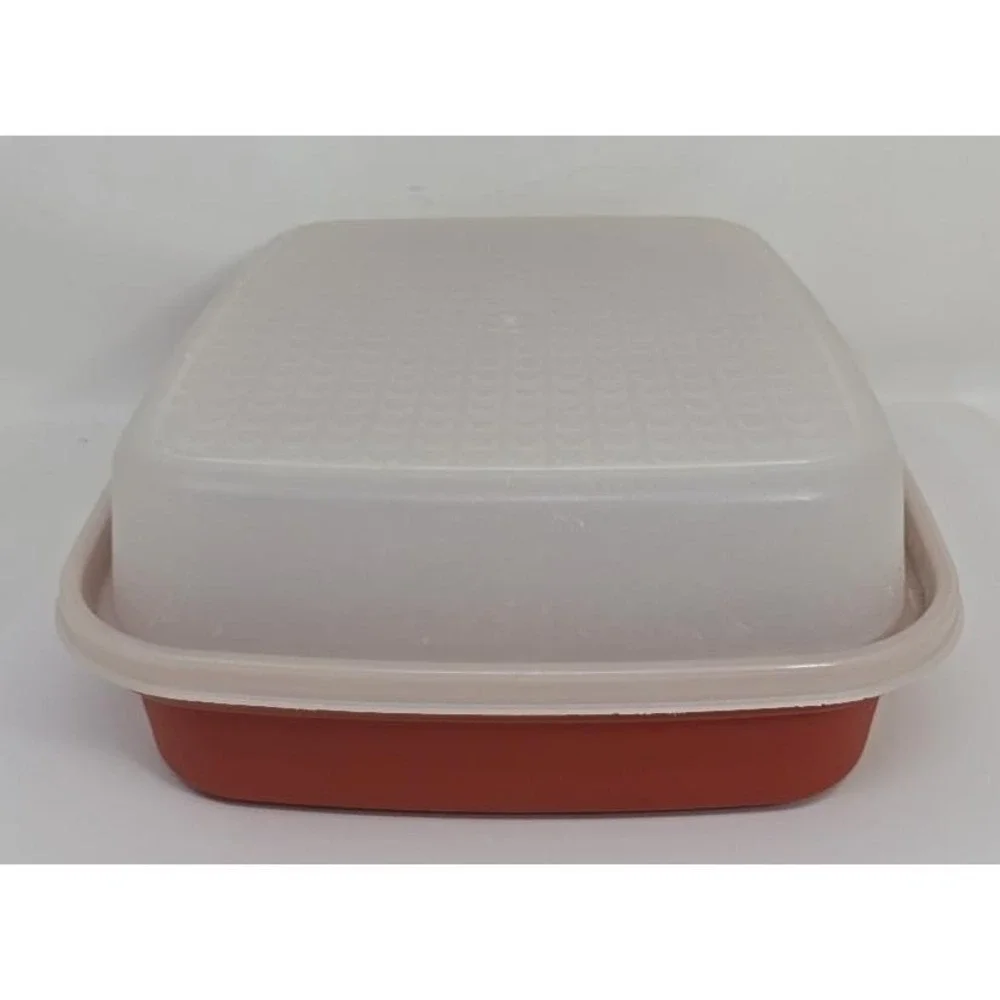 Vintage Tupperware Large Meat Marinade Container Paprika Red #1294 w/ Lid U57
